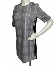 Zara Size Small Plaid Short Sleeve Shift Dress Buttons Side