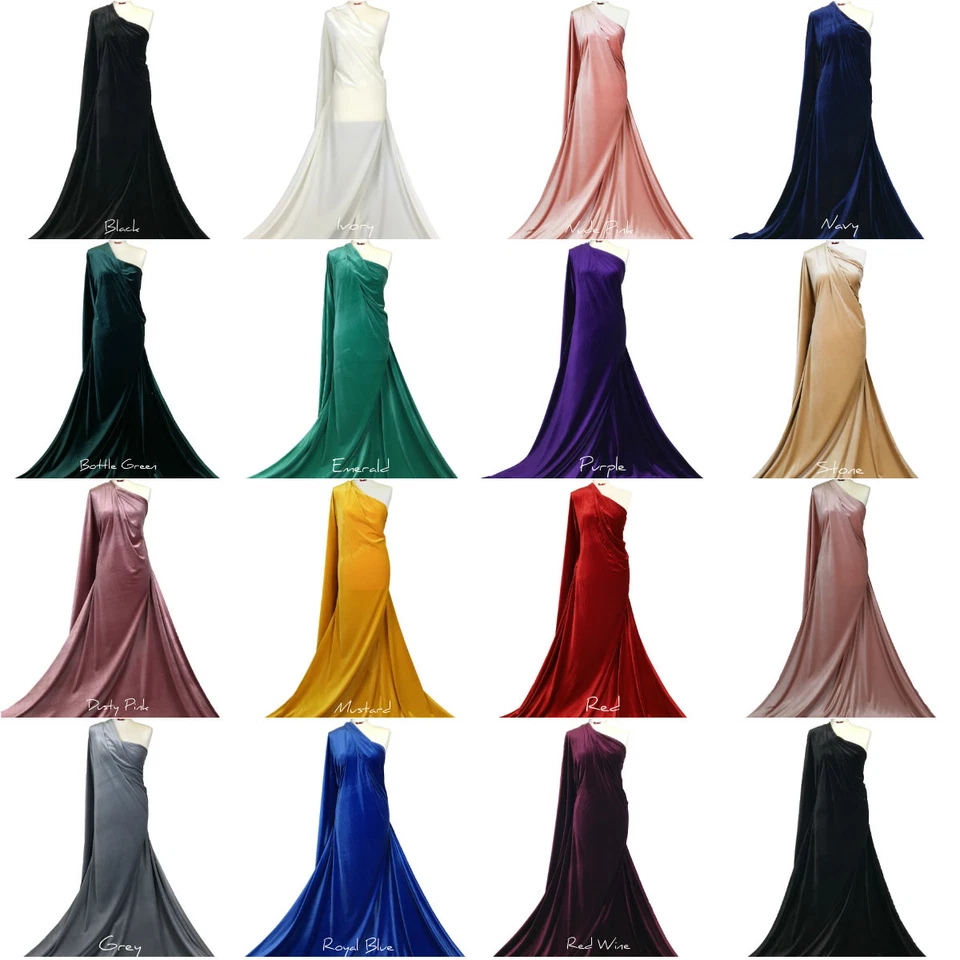 Velvet Velour Fabric Plain 4 Way Stretch Polyester Elastane Dressmaking Material - Image 4 of 4