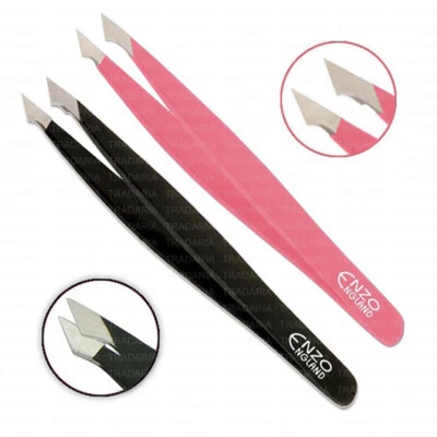 ENZO ENGLAND 2 x POINTED SLANTED COMBI BEADING HAIR REMOVING PLUCKING TWEEZERS BLACK & PINK