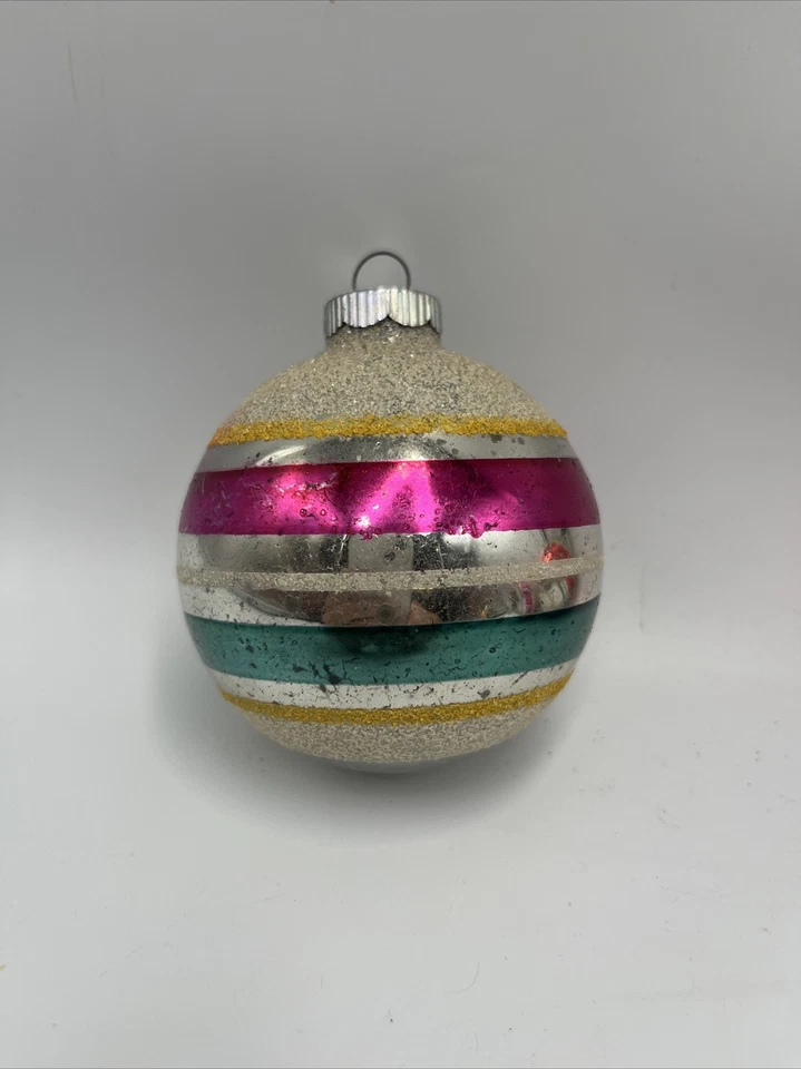 Vtg Lot 7 Shiny Brite Mercury Glass Striped Ball Christmas Ornaments Mica - Image 2 of 4