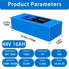 48V Ebike Battery 16Ah Lithium Li-ion for Electric Bike Scooter Motor 250W-1000W