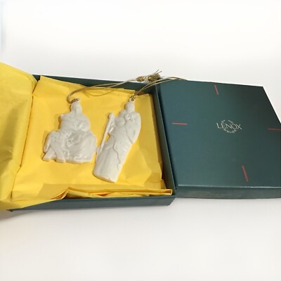 2 VTG Lenox Renaissance Nativity Mary & Child, Joseph in Box Ornament 1989