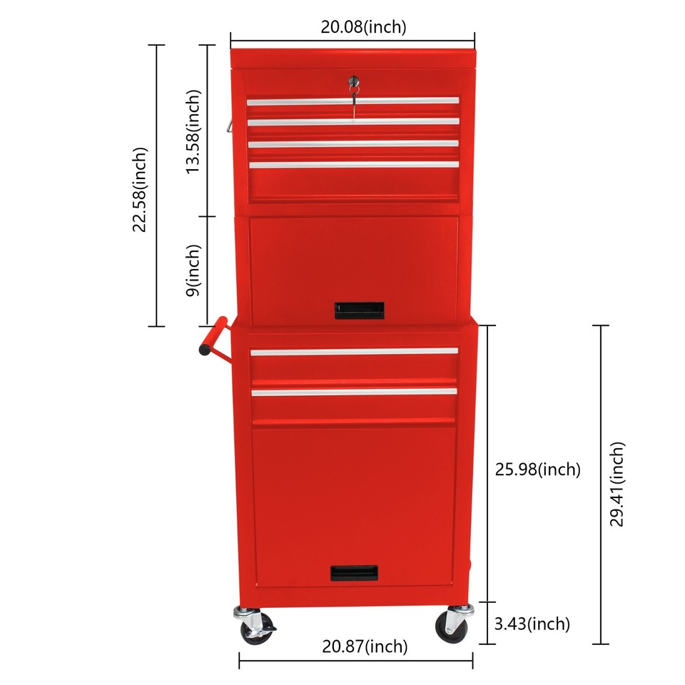 6-Drawer Rolling Tool Chest Storage Cabinet Tool Box Combo Locking with ...