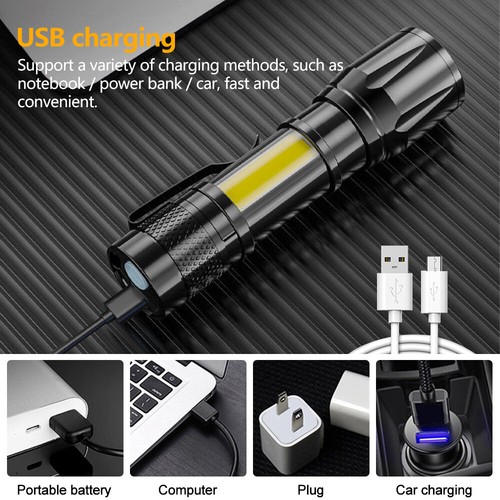 Mini Small LED Flashlight Powerful Camping Torch USB Rechargeable Pocket Light - Picture 10 of 14