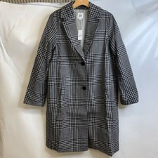 Gap Plaid Long Topcoat Women's Size Medium Black/white