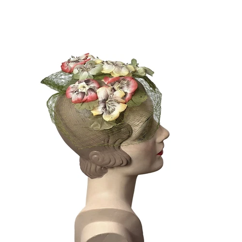 1950s flower veil hat pansies head piece