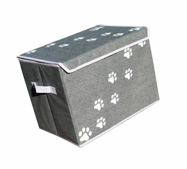 Feline Ruff Large Dog Toys Storage Box. 16" X 12" Inch Pet Toy Gray for