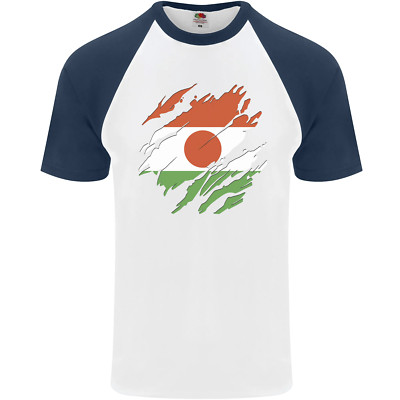 Fruit of the Loom Herren Torn Niger Flag Nigerien Tag Baseball Maglietta S/S