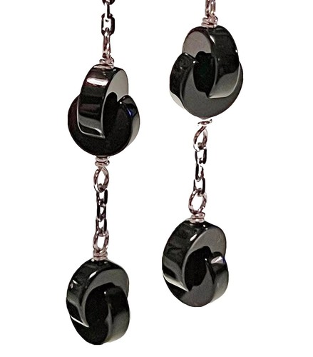 925 SS UNIQUE BLACK ONYX 2” DROP STATION DROP DANGLE EARRINGS - Picture 2 of 12