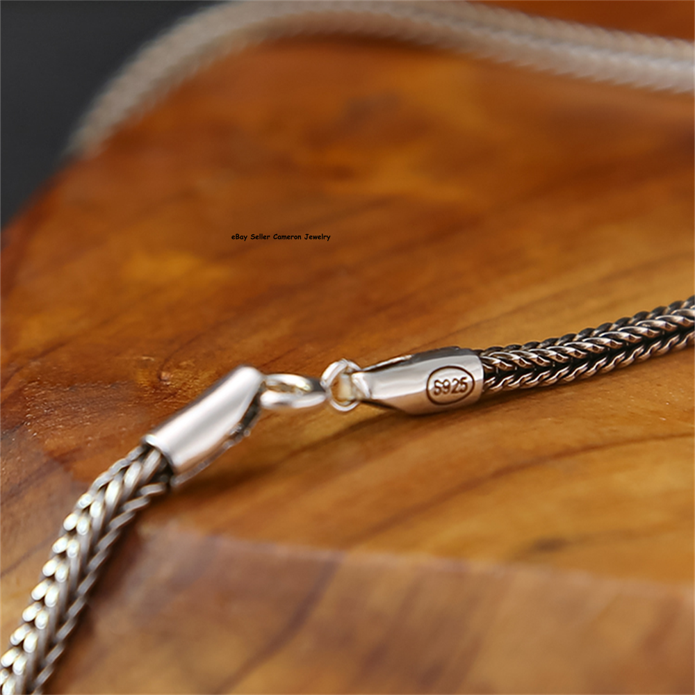 Pure S925 Sterling Silver Chain Men Women Lucky Wheat Link