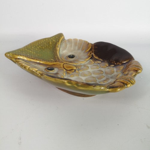 Ceramic Glazed Owl Plate Platter Trinket Dish Spoon Rest Fall Brown Green - Picture 2 of 3