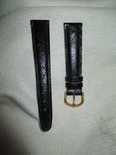 watchstrap watch band strap 19mm genuine leather ostrich grain black gold