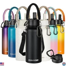 Insulated Stainless Steel Water Bottle, 2 Lids, Double Walled, Wide Mouth