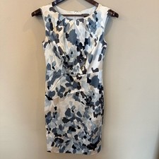 Ann Taylor Silk Blend Sheath Dress Gray Blue Floral Abstract Sleeveless Size 0
