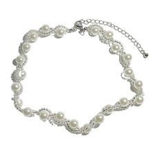 White Pearl Chokers Necklace Multi-Layer Simulated Pearl Bridal Pendant for Wome