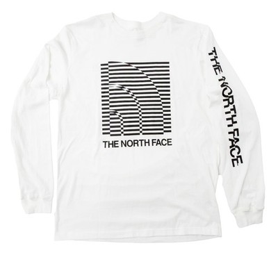 THE NORTH FACE Optical Logo Long Sleeve Shirt Mens L Large White Black Illusion