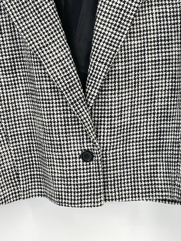 Abercrombie Fitch XL Black White Houndstooth Crop Blazer Boxy Y2K 90s - Image 2 of 4