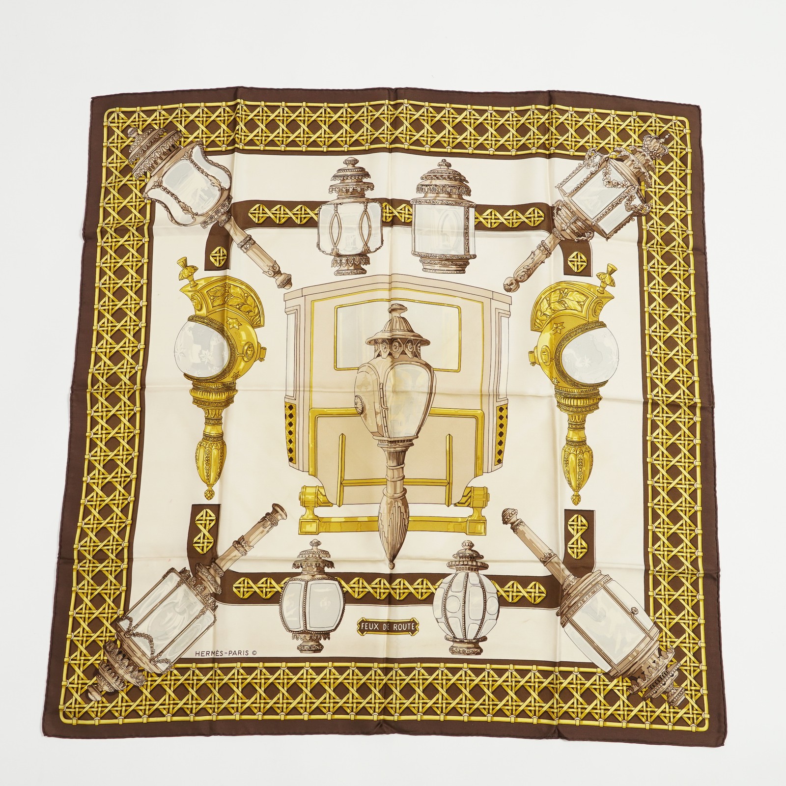 Vintage Hermes 90 Feux de Route Silk Cathy Latham Scarf 01E56825008