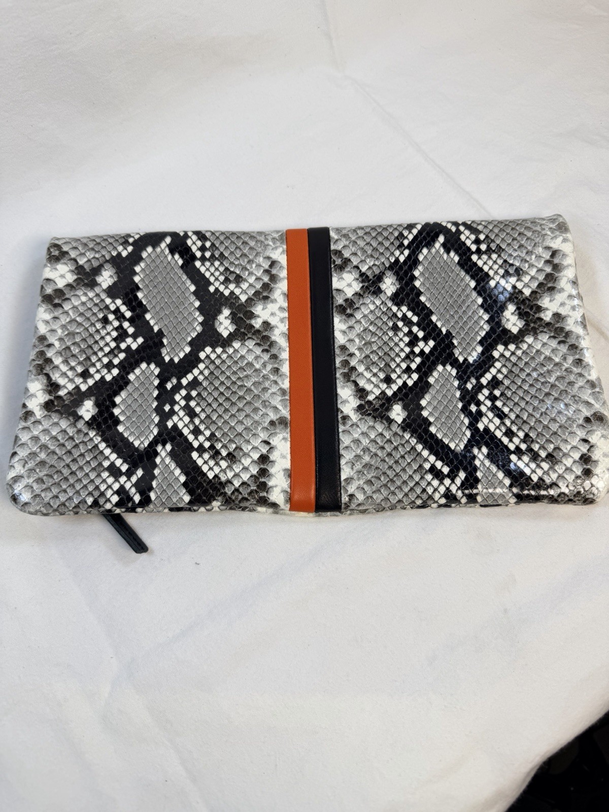 Claire V Python Print Foldover Leather Clutch Red… - image 6