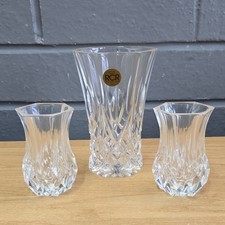 RCR Royal Crystal Rock 24% Lead Crystal Vase 5" Italy + 2 Matching Small Vases