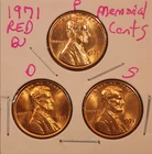 1971 P D S  LINCOLN MEMORIAL CENT PENNIES 1C RED BU SET (3 COINS)