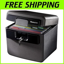 Black Fireproof & Waterproof Safe - Key Lock Document Box 0.65 Cubic Feet