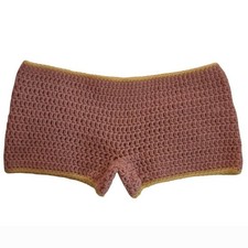 Womens Pink Yellow Crochet Boy Shorts Swim Bottom Solid 1-Piece Regular