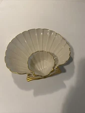 VINTAGE LENOX AEGEAN SHELL CHIP AND DIP SERVING BOWL 24K GOLD Trim Ocean Sea