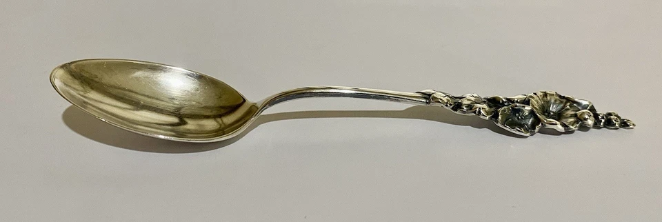 Colher vintage Reed & Barton 5" design floral prata esterlina marca registrada águia/leão - Imagem 3 de 4