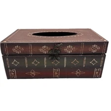 Faux Wood Book Shape Tissue Box Holder Rectangle Box With Metal Closure