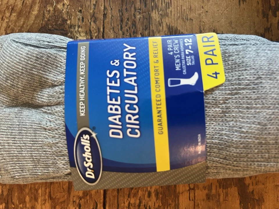 Nuevo Calcetín Dr Scholl’s Hombre Diabetes & Circulatory Crew Negro Gris Talla 7-12 4 PARES Foto 4 de 4