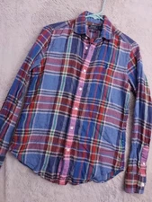 Polo Ralph Lauren Shirt Women Small 100% Linen Plaid Classic Colorful Button Up