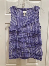 Chicos Gorgeous Tank Top Sz 1 Sleeveless Tank Top Round Neck purple ruffle