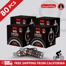 80 PCS GreatWhip 16g CO2 Threaded Cartridge For Bicycle Bike Tire Air Inflator