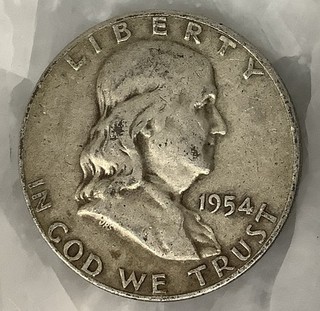 1954 D Ben Franklin Half Dollar Coin 90% Silver Bullion 50 Cent Denver Mint