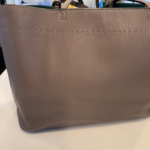 Tory Burch Mcgraw Pebbled Leather Tote Bag Taupe/gray W/ Tassels - Picture 4 of 16