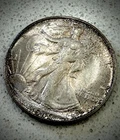New ListingWALKING LIBERTY SILVER HALF DOLLAR  MS 50C  USA SILVER COLLECTIBLE  TONED