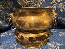 Vintage Chinese Brass Bronze Censer Xuande Mark Ornate Stand Animal Characters