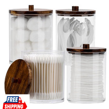 4 Pack Qtip Holder Dispenser Cotton Ball, Cotton Swab, Floss - 12oz, 10 oz Clear