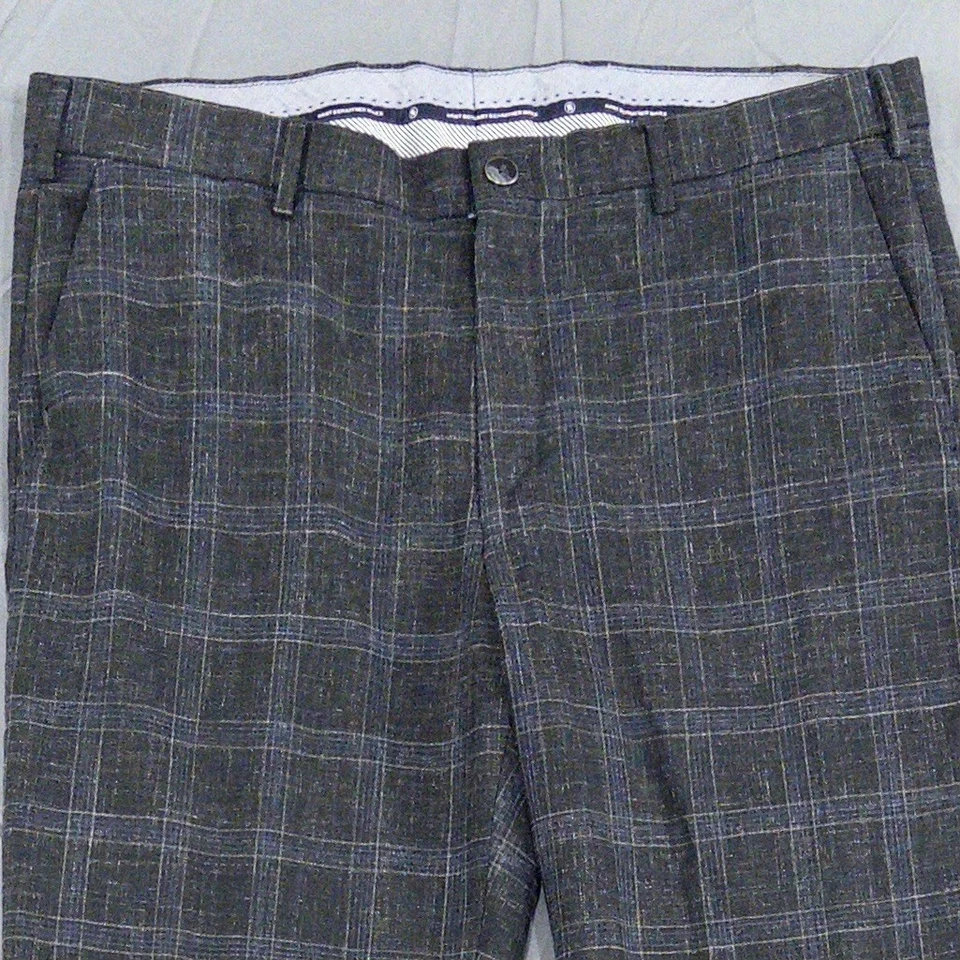 Hart Schaffner & Marx Hombres Gris Cuadros Vestido Pantalones Lana Seda Lino 38x32 Foto 3 de 4