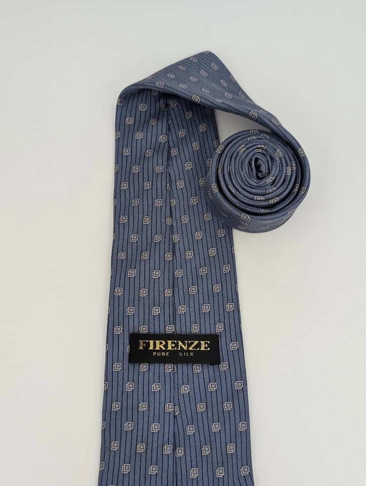 Corbata 59,25" 3,75" SEDA PURA de Firenze, azul con rayas negras, patrón de caja Foto 3 de 4
