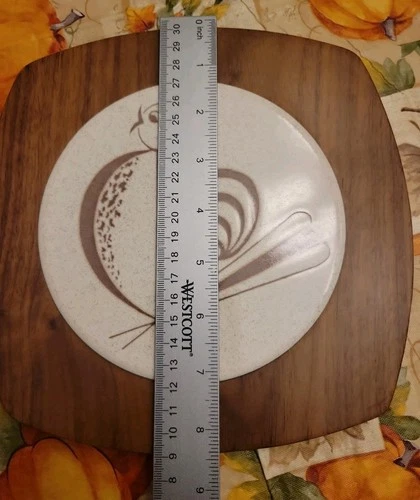 Vintage 1960s MCM Gladmark Wood- Ceramic Rooster Wall Plaque/Trivet 8.5" NICE image 6