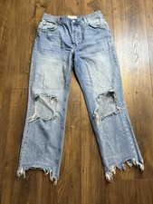Free People We The Free Maggie Mid Rise Straight Leg Jeans Size 27 Raw Hem