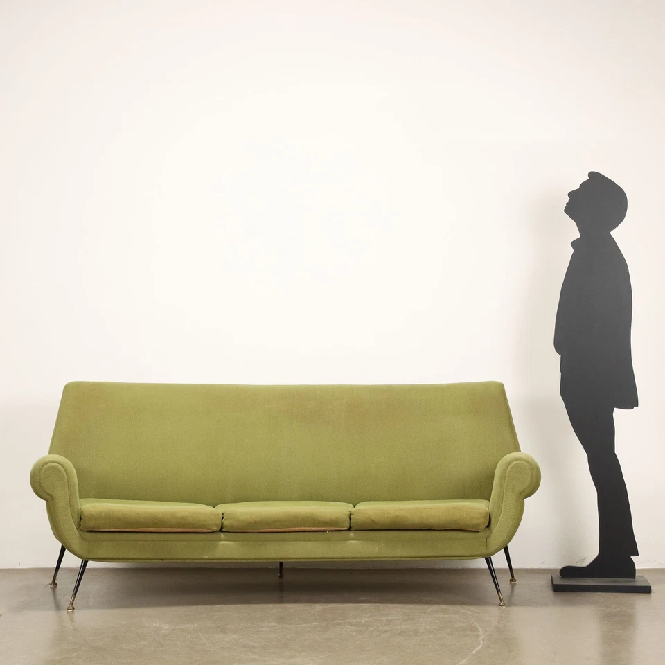 Sofá Vintage Tela Latón 3 Plazas Diseño Italia Años 50-60 Original Foto 3 de 4