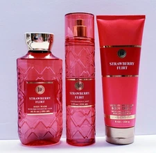 Bath & Body Works STRAWBERRY FLIRT Fragrance Mist, Body Cream, Body wash (3 pcs)