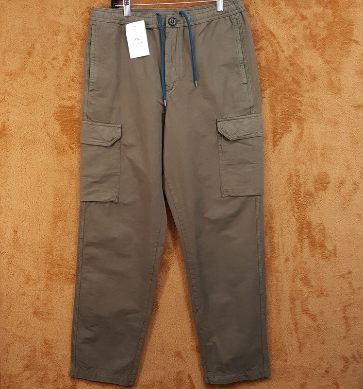 PAUL SMITH Pants Mens Small Khaki Green Cargo Cotton Linen Relaxed