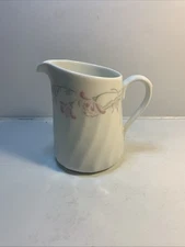 Corning Pink Trio Creamer Mini Pitcher 4.25" Swirled Ribbed White Pink  81-TY