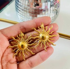 Gold Sun Earrings Sunrays Bohemian Starburst Sunburst Jewelry Celestial Gift NEW