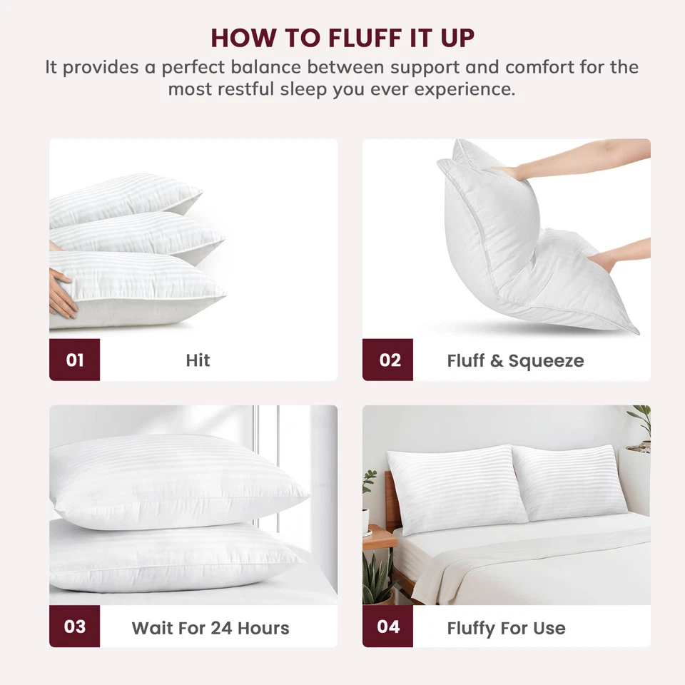 Set of 2 Bedding Stripe Pillows Comfortable Breathable Hotel Quality King Queen - Image 3 of 4