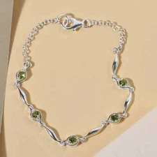 3Ct Round Cut Simulated Peridot 14K White Gold Plated Charm Tennis Bracelet